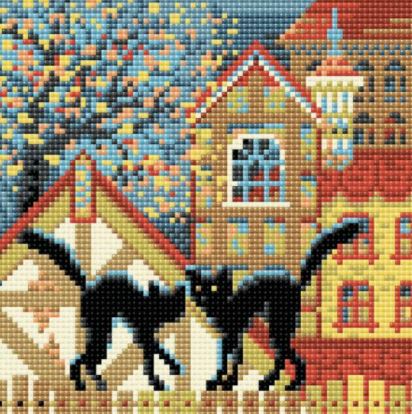 click here to view larger image of City and Cats Autumn (Diamond Embroidery)