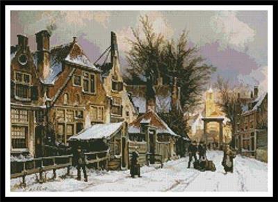 click here to view larger image of Town View with Figures on a Snow Covered Street, A (chart)