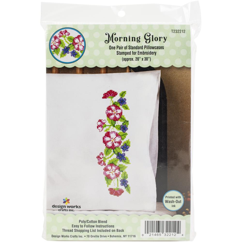 click here to view larger image of Morning Glory Stamped Pillowcase Pair  (stamped cross stitch)