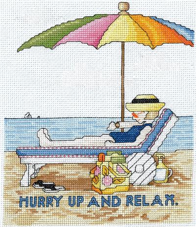 click here to view larger image of Hurry Up and Relax - Mary Engelbreit (counted cross stitch kit)