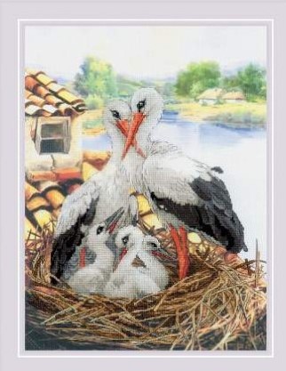 click here to view larger image of Stork Family (counted cross stitch kit)