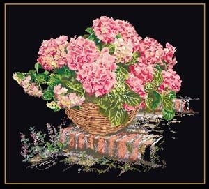 click here to view larger image of Pink Hydrangea in a Basket (counted cross stitch kit)