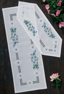 click here to view larger image of Hardanger w/Flower Larger Table Runner (Left) (counted cross stitch kit)