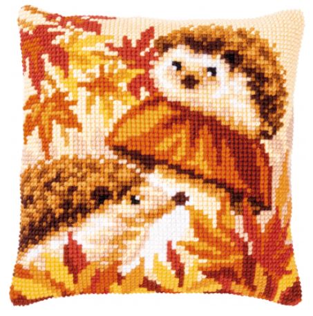 click here to view larger image of Hedgehogs on Mushroom - Cushion (needlepoint)