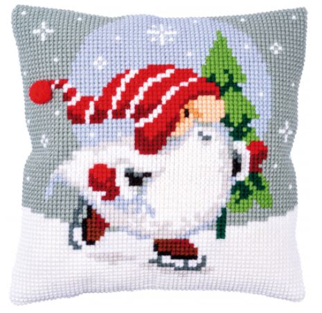 click here to view larger image of Christmas Gnome on Ice - Cushion (needlepoint)