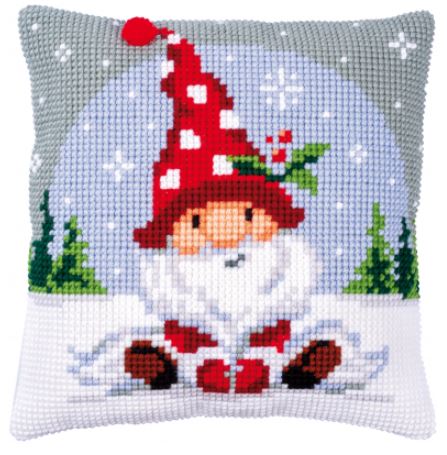 click here to view larger image of Christmas Gnome on Snow - Cushion (needlepoint)