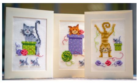 click here to view larger image of Playful Cats Greeting Cards  (counted cross stitch kit)