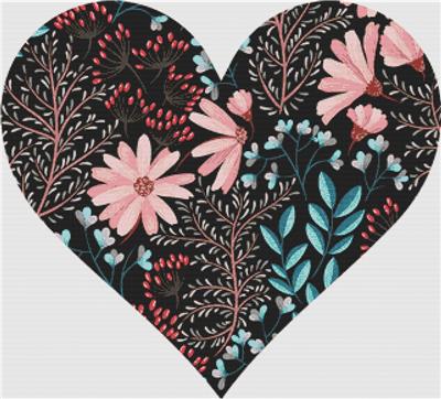 click here to view larger image of Spring Pink and Black Floral Heart (chart)