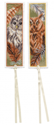 click here to view larger image of Owl with Feathers Bookmarks (counted cross stitch kit)