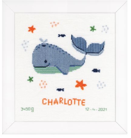 click here to view larger image of Whales Fun Birth Announcement (counted cross stitch kit)
