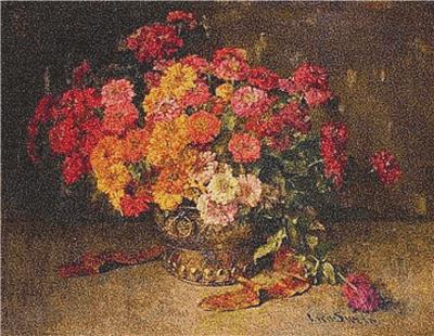 click here to view larger image of Colourful Zinnias in a Copper Pot (chart)