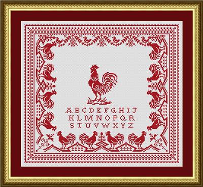 click here to view larger image of Antique Red Rooster Sampler (chart)