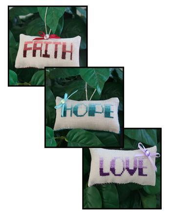 click here to view larger image of Faith Hope Love Ornament Trio (chart)