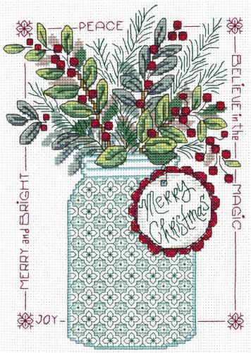 click here to view larger image of Merry Christmas Mason Jar (counted cross stitch kit)