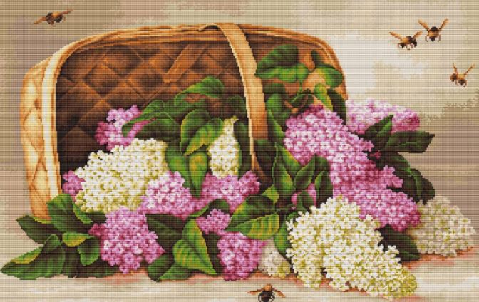 click here to view larger image of Basket of Lilacs (counted cross stitch kit)