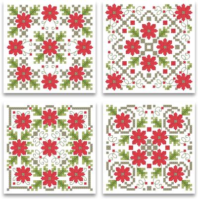 click here to view larger image of Christmas Poinsettia Biscornu Ornaments (chart)