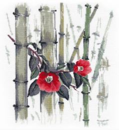 click here to view larger image of Camellias in Bamboo Grove (counted cross stitch kit)