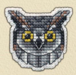 click here to view larger image of Badge - Owl (counted cross stitch kit)