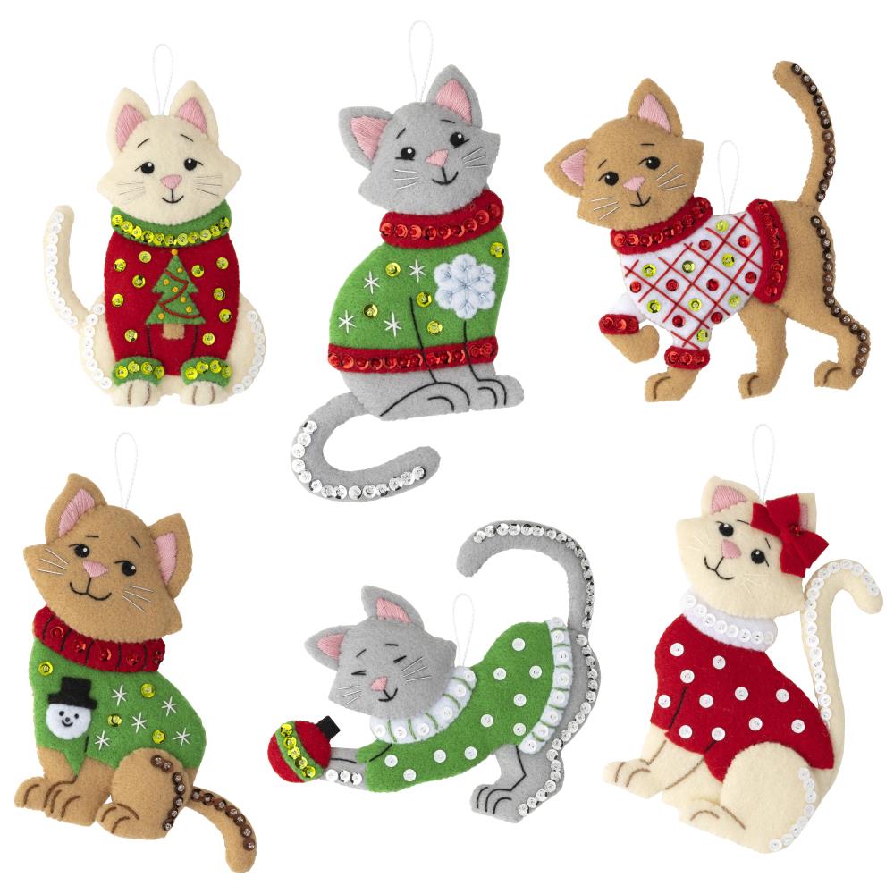 click here to view larger image of Cats in Ugly Sweaters (felt applique/needle felting)