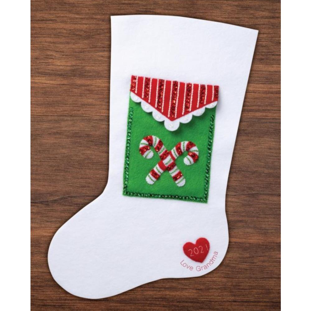 click here to view larger image of Candy Cane Stocking Pocket (felt applique/needle felting)