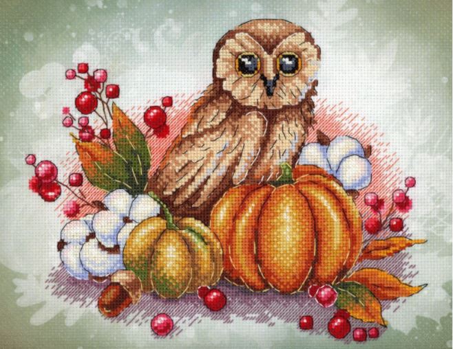 click here to view larger image of Owl on a Pumpkin (counted cross stitch kit)