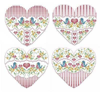 click here to view larger image of Little Bird Valentine Heart Ornaments (chart)