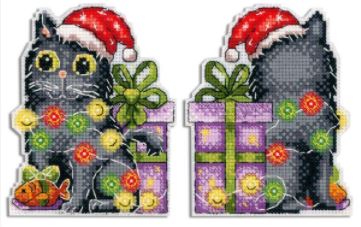 click here to view larger image of Cat with Lights Ornament (counted cross stitch kit)