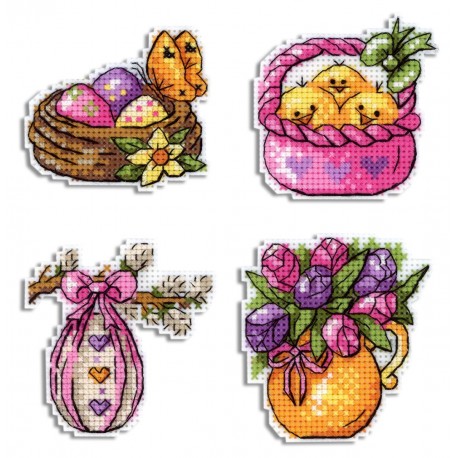 click here to view larger image of Chickens and Willow Magnets (counted cross stitch kit)