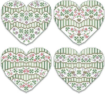 click here to view larger image of Crazy Shamrock Hearts Ornaments (chart)
