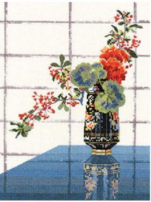 click here to view larger image of Silver Vase Window Flowers (counted cross stitch kit)