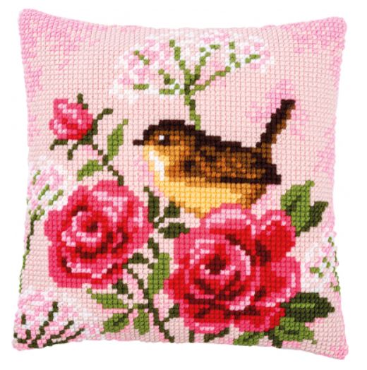 click here to view larger image of Bird and Roses Cushion (counted canvas kit)