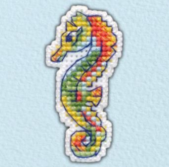 click here to view larger image of Badge - Seahorse (counted cross stitch kit)