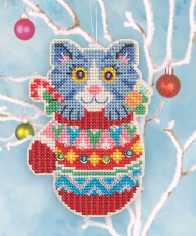 click here to view larger image of Mitten Kitten Ornament Kit (counted cross stitch kit)