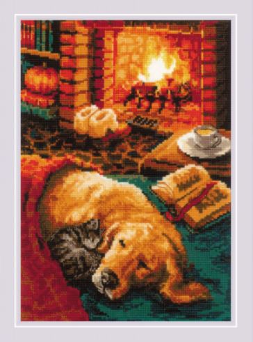 click here to view larger image of By the Fireplace (counted cross stitch kit)