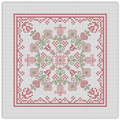 click here to view larger image of April Hearts Square with Dogwood and Tulips (chart)