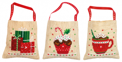 click here to view larger image of Christmas Figures - Set of 3 Bags (counted cross stitch kit)