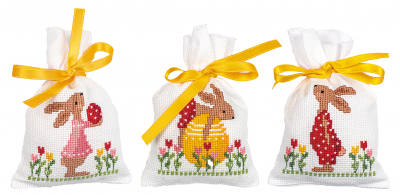 click here to view larger image of Easter Rabbits in Tulip Garden- Set of 3 Bags (counted cross stitch kit)