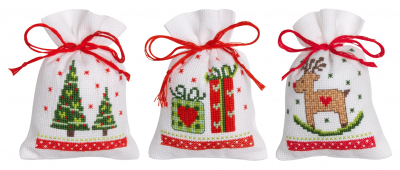 click here to view larger image of Christmas Figures - Set of 3 Bags (counted cross stitch kit)