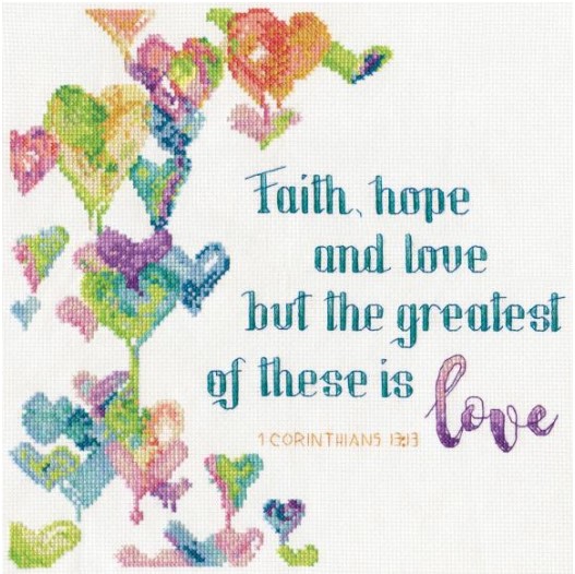 click here to view larger image of Faith, Hope & Love (counted cross stitch kit)