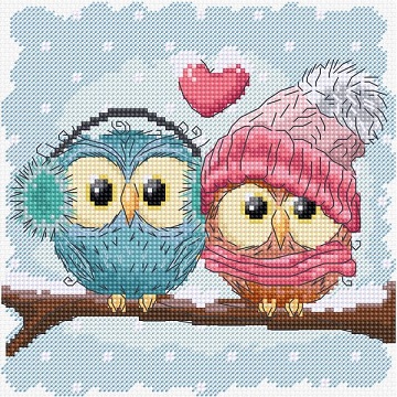 click here to view larger image of Two Cute Owls  (counted cross stitch kit)