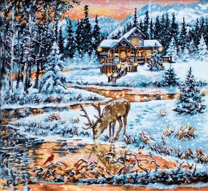click here to view larger image of Snowy Cabin (counted cross stitch kit)