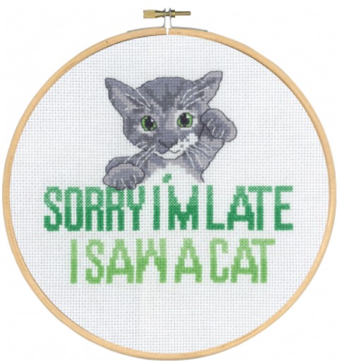 click here to view larger image of Sorry I'm Late - I Saw a Cat (counted cross stitch kit)