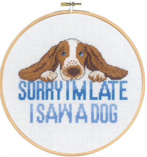click here to view larger image of Sorry I'm Late - I Saw a Dog (counted cross stitch kit)