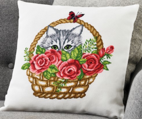 click here to view larger image of Basket and Cat Cushion (counted cross stitch kit)