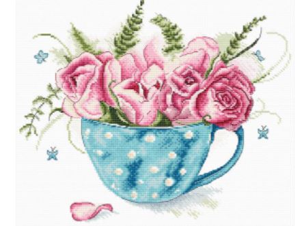 click here to view larger image of A Cup of Roses (counted cross stitch kit)