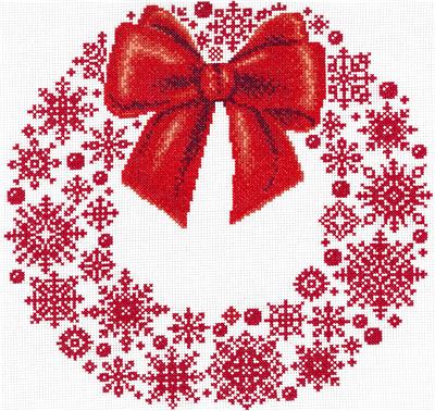 click here to view larger image of Redwork Snowflake Wreath - Ursula Michael (counted cross stitch kit)