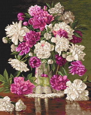 click here to view larger image of Red and White Peonies (counted cross stitch kit)