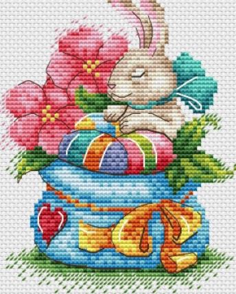 Bunny in Flowers - click here for more details about counted cross stitch kit