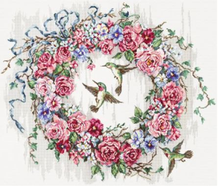 click here to view larger image of Hummingbird Wreath (counted cross stitch kit)