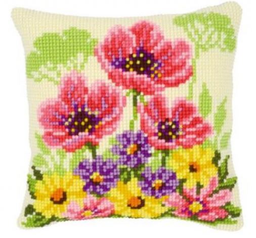 click here to view larger image of Flower Field Poppies Cushion (needlepoint)